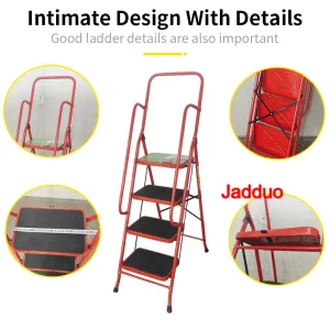 Household ladder red color with handrail