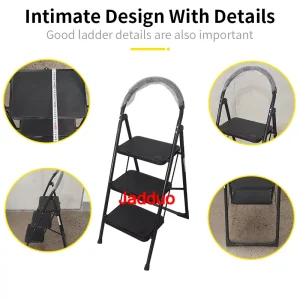 Steel household ladder black color with round handrail