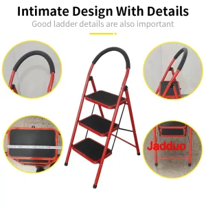 Steel household step ladder red color Step size 32x22.5cm