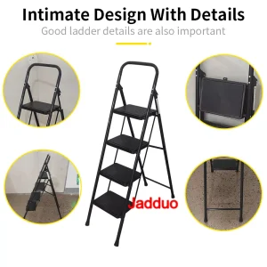 Black color round tube iron ladder Step size 30x20cm