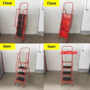 Household ladder red color with handrail