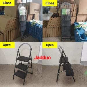 Steel household ladder black color with round handrail