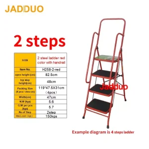 Household ladder red color with handrail