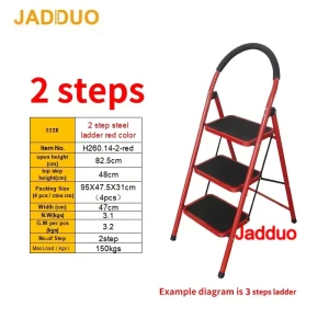 Steel household step ladder red color Step size 32x22.5cm