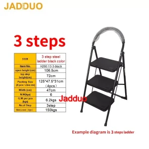Steel household ladder black color with round handrail