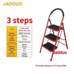 Steel household step ladder red color Step size 32x22.5cm