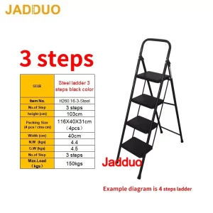 Black color round tube iron ladder Step size 30x20cm