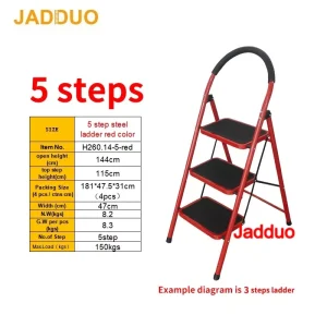 Steel household step ladder red color Step size 32x22.5cm