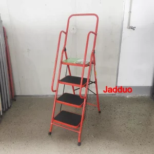 Household ladder red color with handrail