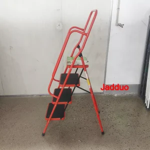 Household ladder red color with handrail