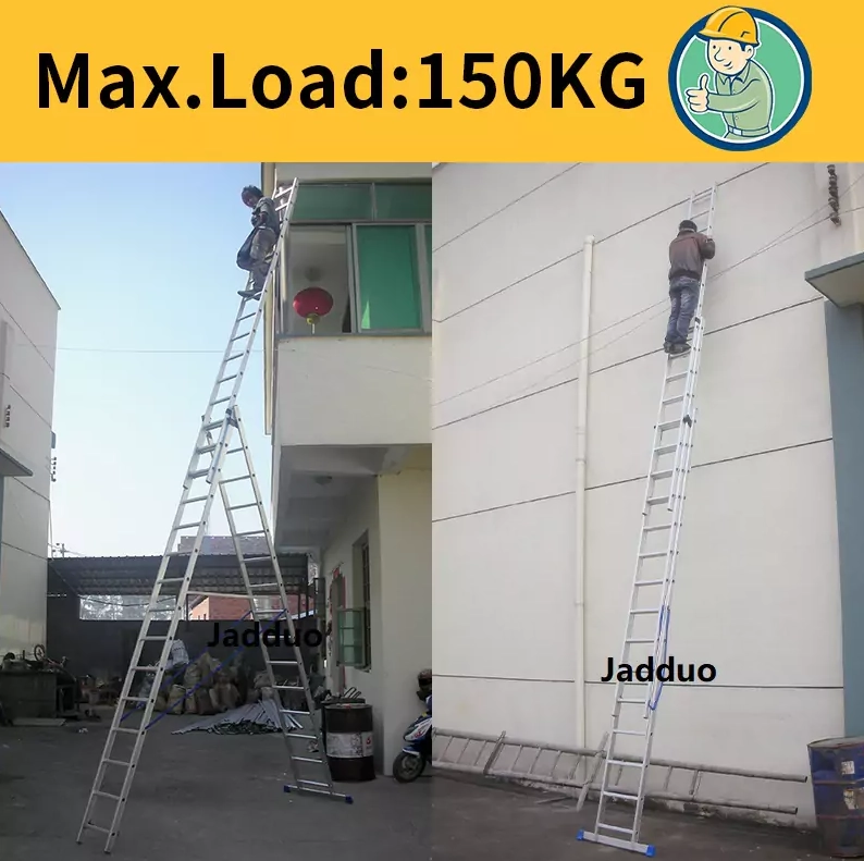 Red insulated ladder 2 section ladder With pulley and rope