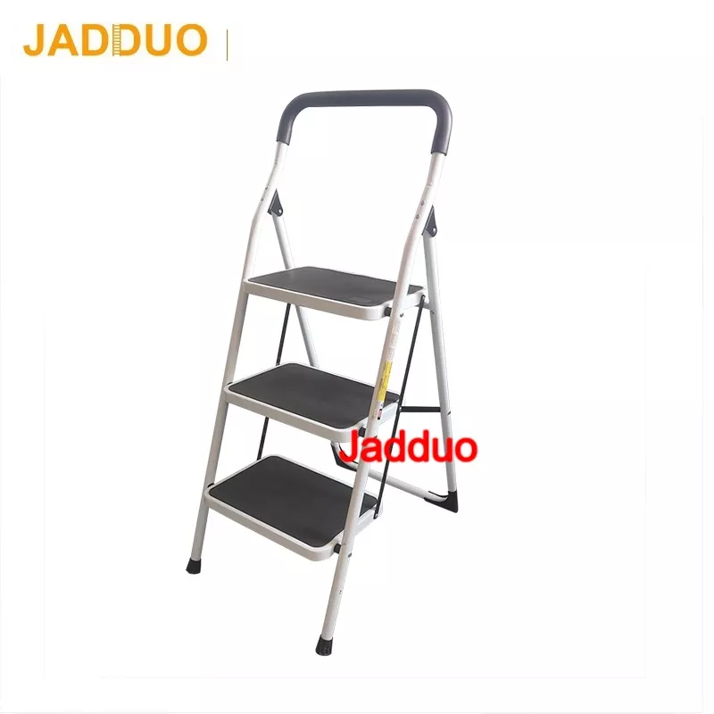 White Color Steel Folding Step Ladder Middle Handrail Home Indoor