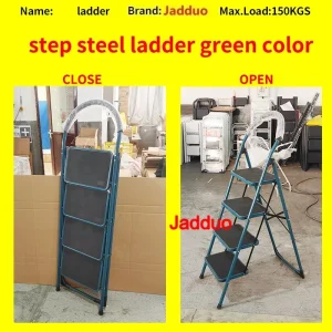 Black Step Ladder with Large Round Handrail Heavy Duty Steel Ladder for Home & Kitchen