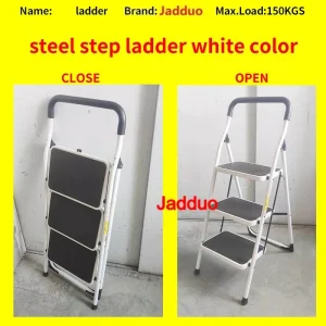 White Color Steel Folding Step Ladder Middle Handrail Home Indoor