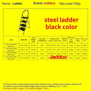 Black Folding Step Ladder with Large Round Handrail Heavy Duty Steel Ladder for Home & Kitchen
