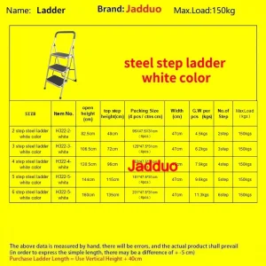 White Color Steel Folding Step Ladder Middle Handrail Home Indoor