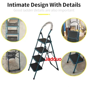 Black Step Ladder with Large Round Handrail Heavy Duty Steel Ladder for Home & Kitchen