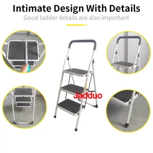 White Color Steel Folding Step Ladder Middle Handrail Home Indoor