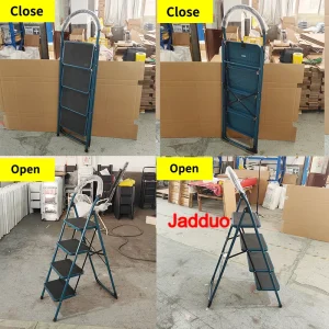 Black Step Ladder with Large Round Handrail Heavy Duty Steel Ladder for Home & Kitchen