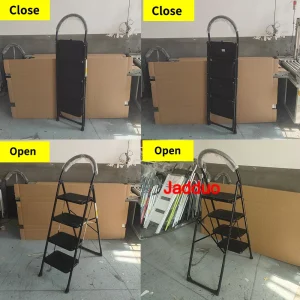 Black Folding Step Ladder with Large Round Handrail Heavy Duty Steel Ladder for Home & Kitchen