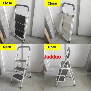 White Color Steel Folding Step Ladder Middle Handrail Home Indoor