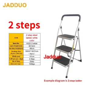 White Color Steel Folding Step Ladder Middle Handrail Home Indoor