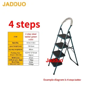 Black Step Ladder with Large Round Handrail Heavy Duty Steel Ladder for Home & Kitchen