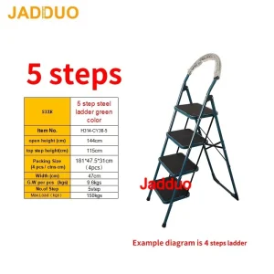 Black Step Ladder with Large Round Handrail Heavy Duty Steel Ladder for Home & Kitchen