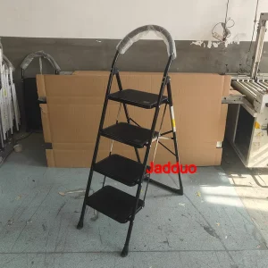 Black Folding Step Ladder with Large Round Handrail Heavy Duty Steel Ladder for Home & Kitchen