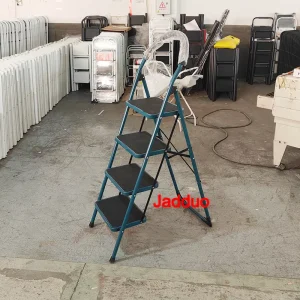 Black Step Ladder with Large Round Handrail Heavy Duty Steel Ladder for Home & Kitchen