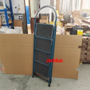 Black Step Ladder with Large Round Handrail Heavy Duty Steel Ladder for Home & Kitchen