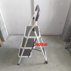 White Color Steel Folding Step Ladder Middle Handrail Home Indoor