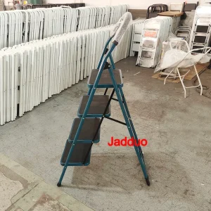 Black Step Ladder with Large Round Handrail Heavy Duty Steel Ladder for Home & Kitchen