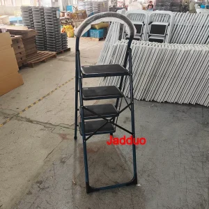 Black Step Ladder with Large Round Handrail Heavy Duty Steel Ladder for Home & Kitchen