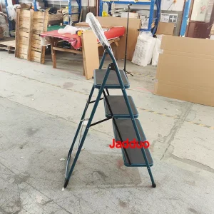 Black Step Ladder with Large Round Handrail Heavy Duty Steel Ladder for Home & Kitchen