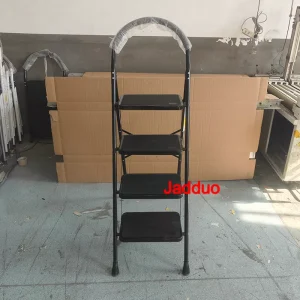 Black Folding Step Ladder with Large Round Handrail Heavy Duty Steel Ladder for Home & Kitchen