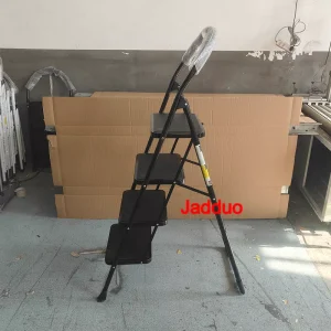 Black Folding Step Ladder with Large Round Handrail Heavy Duty Steel Ladder for Home & Kitchen