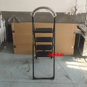 Black Folding Step Ladder with Large Round Handrail Heavy Duty Steel Ladder for Home & Kitchen