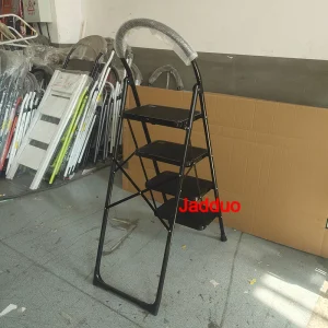 Black Folding Step Ladder with Large Round Handrail Heavy Duty Steel Ladder for Home & Kitchen