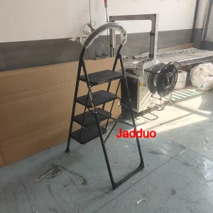 Black Folding Step Ladder with Large Round Handrail Heavy Duty Steel Ladder for Home & Kitchen