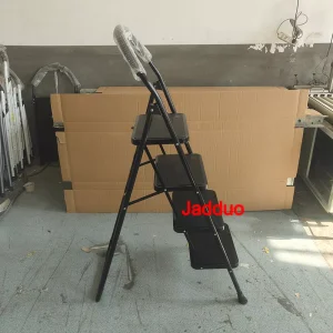 Black Folding Step Ladder with Large Round Handrail Heavy Duty Steel Ladder for Home & Kitchen