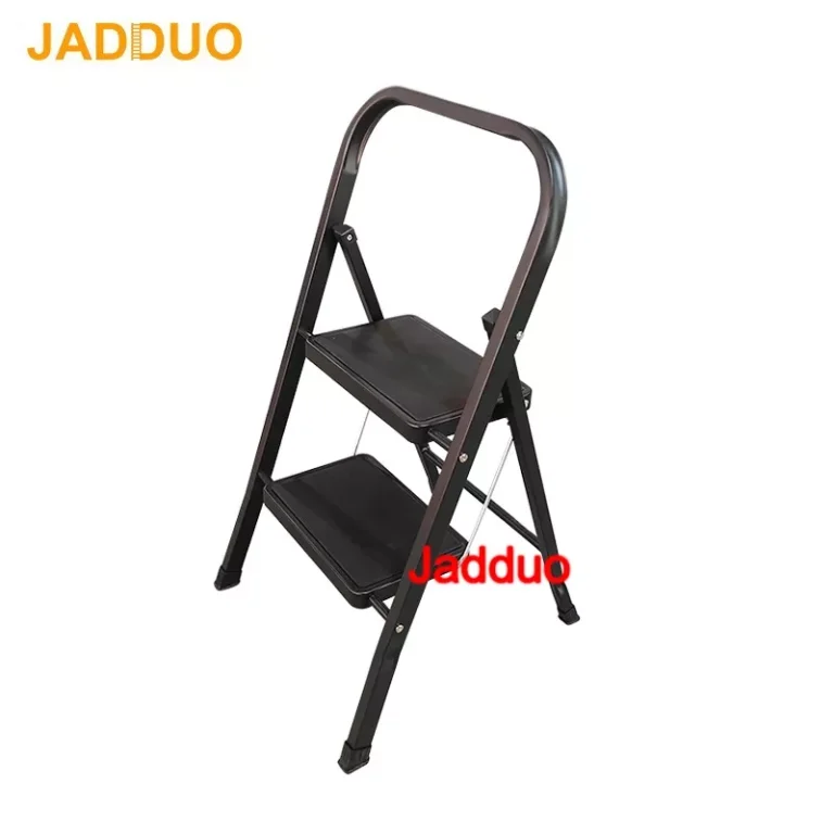 Black Square Tube Iron Step Ladder with Rubber Leather Non-Slip Steps