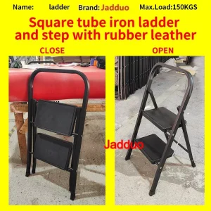 Black Square Tube Iron Step Ladder with Rubber Leather Non-Slip Steps