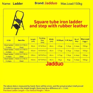 Black Square Tube Iron Step Ladder with Rubber Leather Non-Slip Steps