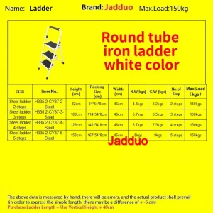 White Round Tube Iron Step Ladder with Ground-Touching Back Support & Rubber Leather Steps for Export