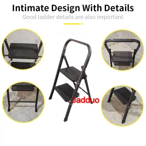 Black Square Tube Iron Step Ladder with Rubber Leather Non-Slip Steps