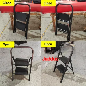 Black Square Tube Iron Step Ladder with Rubber Leather Non-Slip Steps