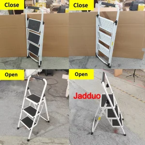 White Round Tube Iron Step Ladder with Ground-Touching Back Support & Rubber Leather Steps for Export