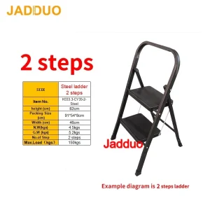 Black Square Tube Iron Step Ladder with Rubber Leather Non-Slip Steps