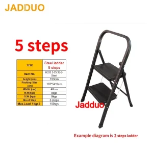 Black Square Tube Iron Step Ladder with Rubber Leather Non-Slip Steps